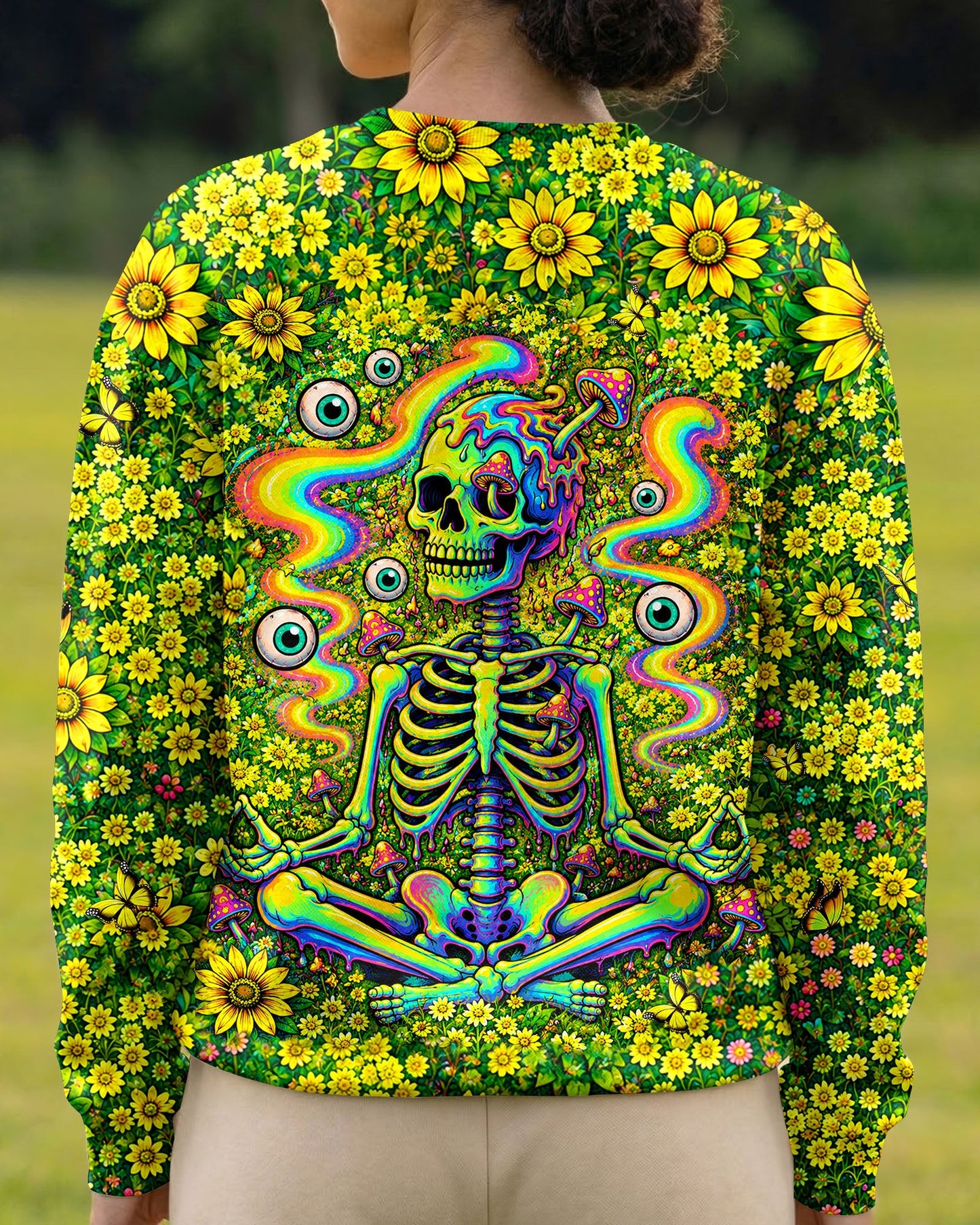 MELTING SKELETON SKULL FLOWER ALL OVER PRINT  - TLHN1505262