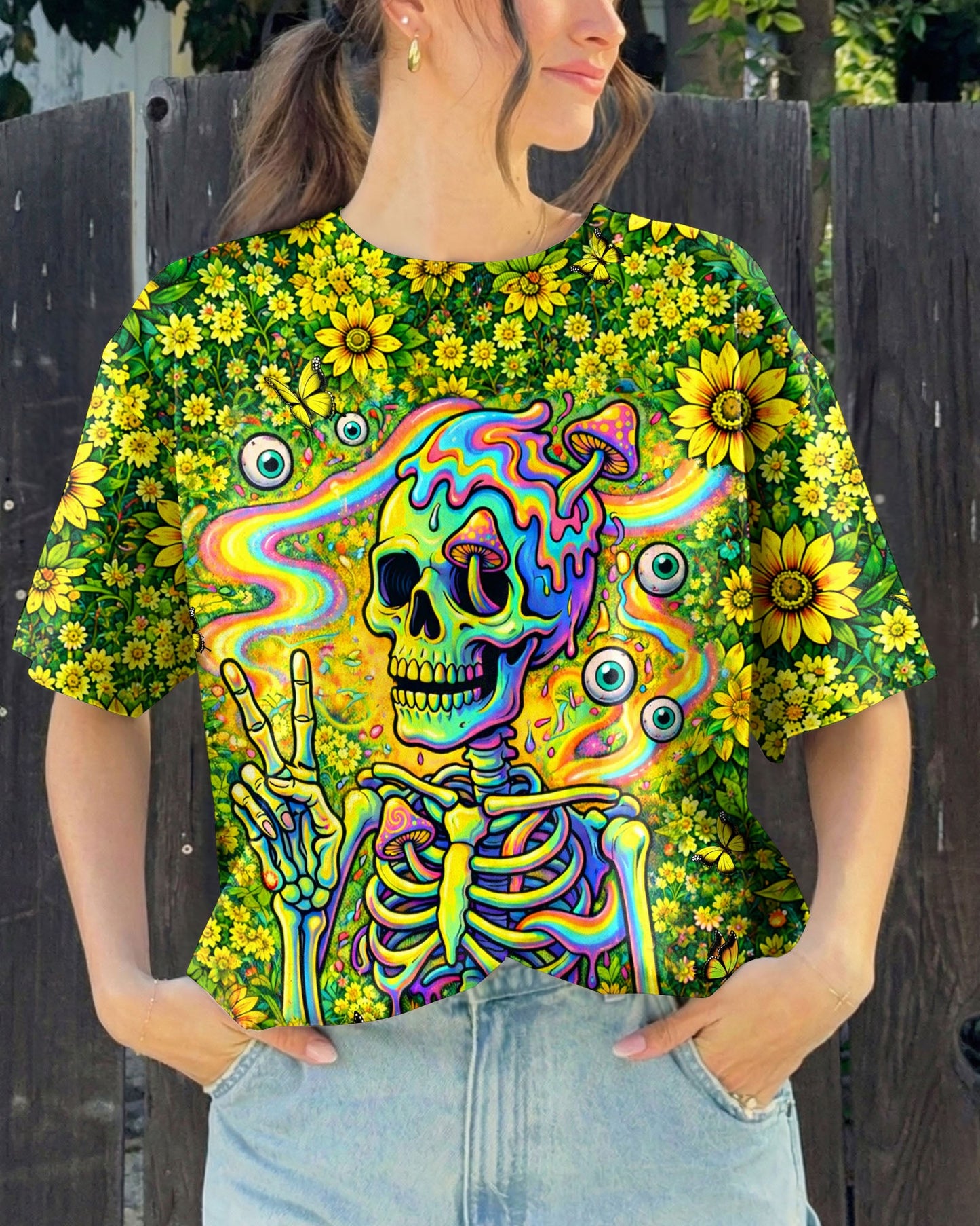 MELTING SKELETON SKULL FLOWER ALL OVER PRINT  - TLHN1505262