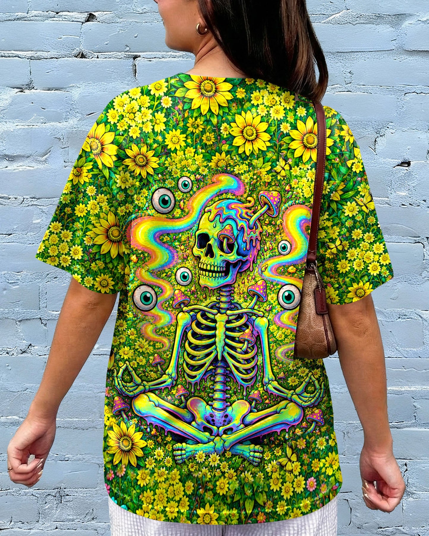 MELTING SKELETON SKULL FLOWER ALL OVER PRINT  - TLHN1505262