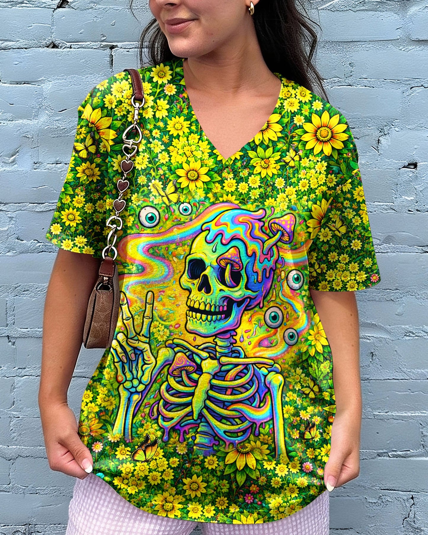 MELTING SKELETON SKULL FLOWER ALL OVER PRINT  - TLHN1505262