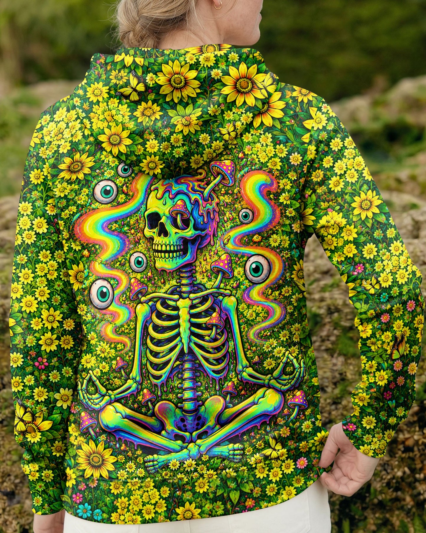 MELTING SKELETON SKULL FLOWER ALL OVER PRINT  - TLHN1505262