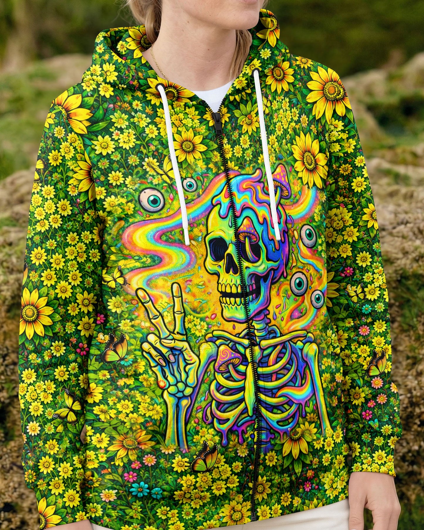MELTING SKELETON SKULL FLOWER ALL OVER PRINT  - TLHN1505262