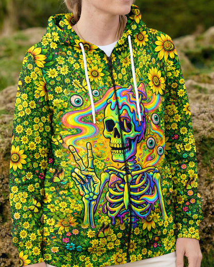 MELTING SKELETON SKULL FLOWER ALL OVER PRINT  - TLHN1505262