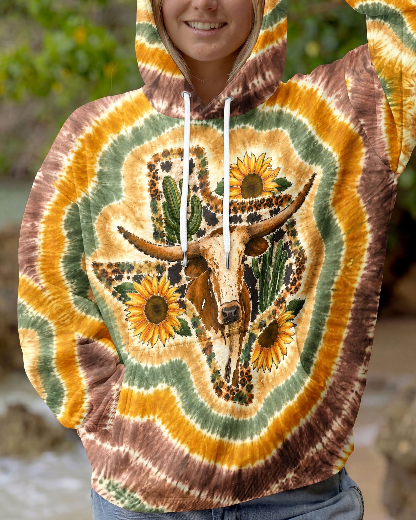LONGHORN SUNFLOWER TEXAS MAP SWIRL ALL OVER PRINT   - TLHN2906261