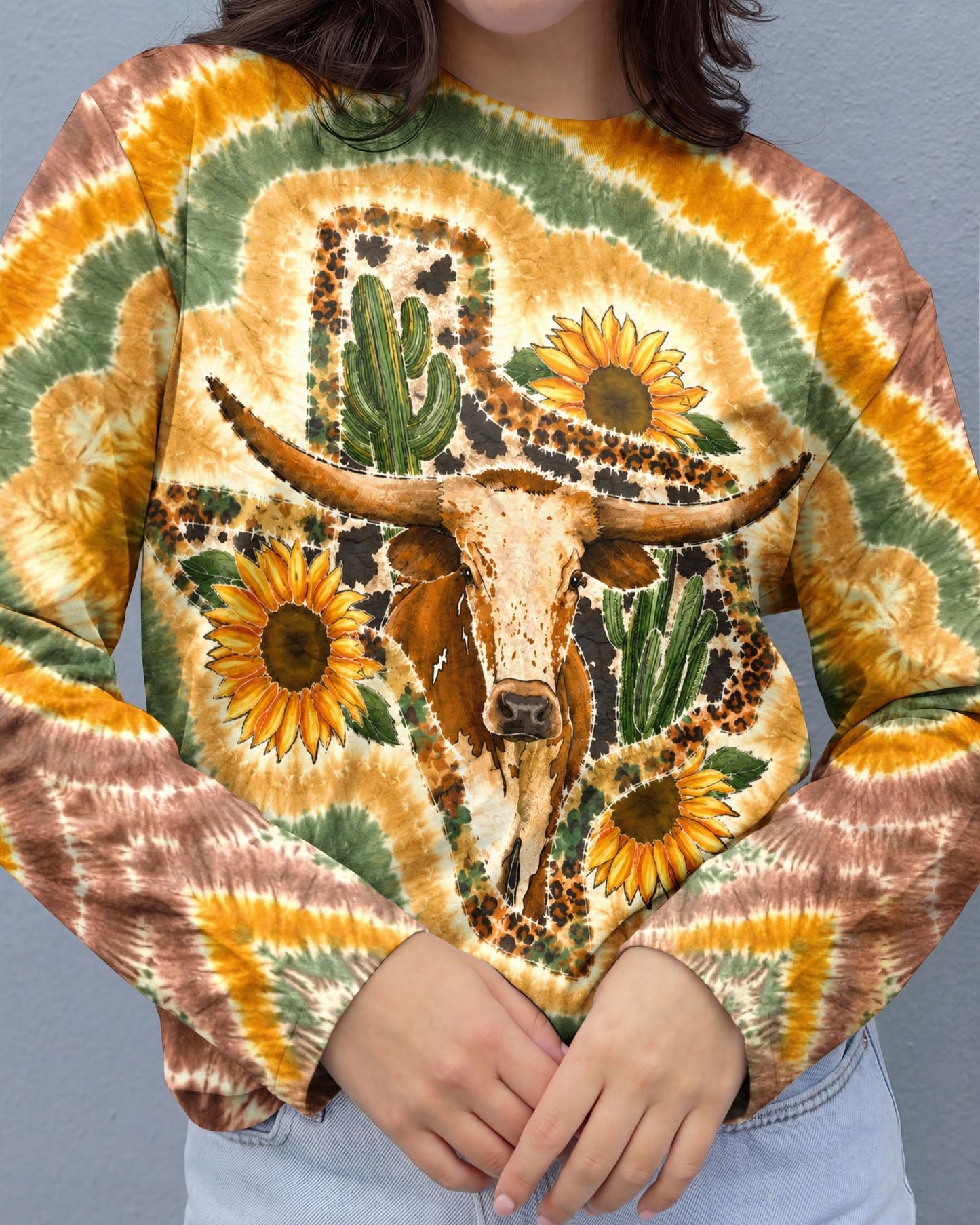 LONGHORN SUNFLOWER TEXAS MAP SWIRL ALL OVER PRINT   - TLHN2906261
