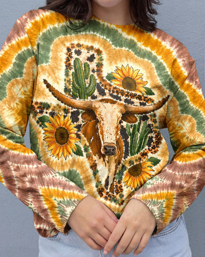 LONGHORN SUNFLOWER TEXAS MAP SWIRL ALL OVER PRINT   - TLHN2906261