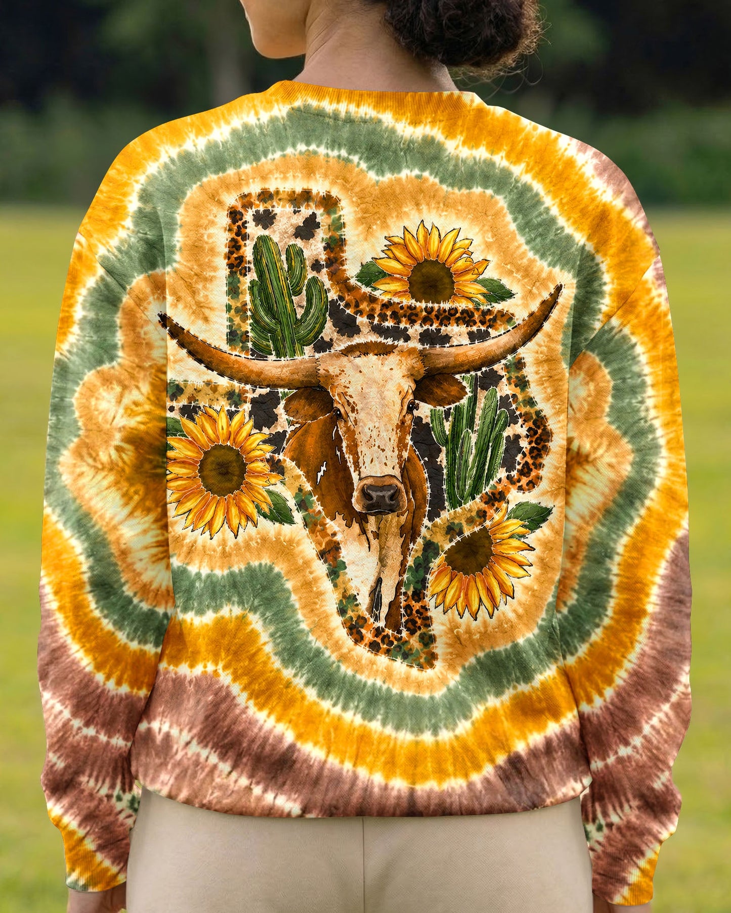 LONGHORN SUNFLOWER TEXAS MAP SWIRL ALL OVER PRINT   - TLHN2906261