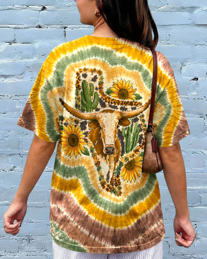 LONGHORN SUNFLOWER TEXAS MAP SWIRL ALL OVER PRINT   - TLHN2906261