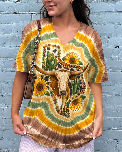 LONGHORN SUNFLOWER TEXAS MAP SWIRL ALL OVER PRINT   - TLHN2906261