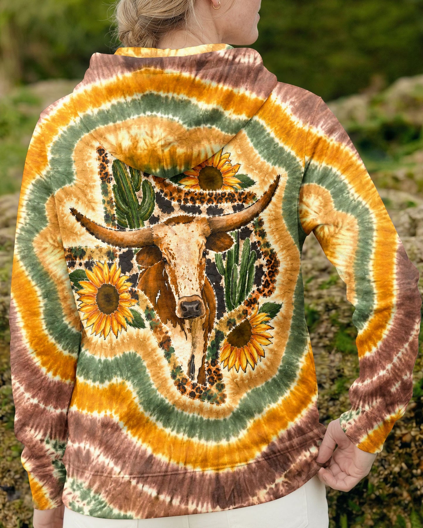 LONGHORN SUNFLOWER TEXAS MAP SWIRL ALL OVER PRINT   - TLHN2906261