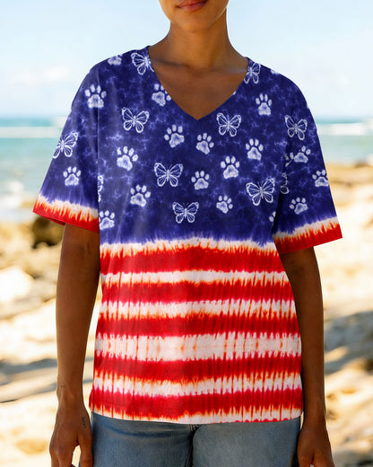 PAW PRINT BUTTERFLY RED WHITE & BLUE SWIRL ALL OVER PRINT - TLNO0304261