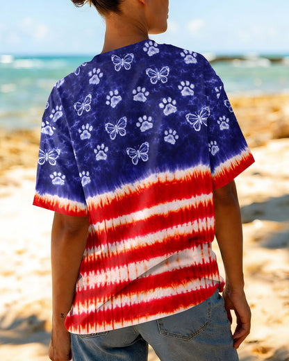 PAW PRINT BUTTERFLY RED WHITE & BLUE SWIRL ALL OVER PRINT - TLNO0304261