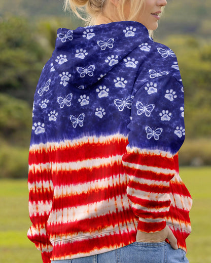 PAW PRINT BUTTERFLY RED WHITE & BLUE SWIRL ALL OVER PRINT - TLNO0304261