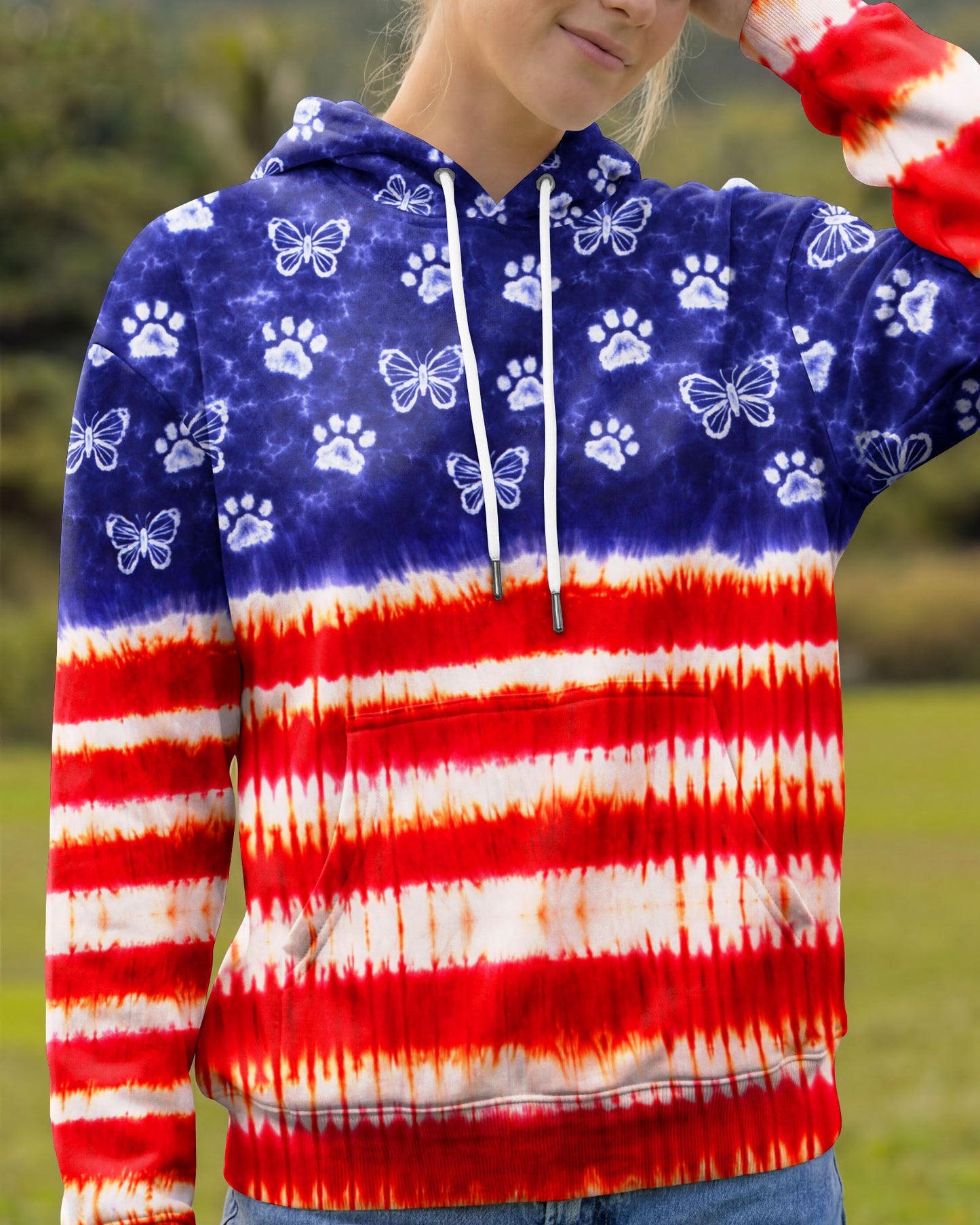 PAW PRINT BUTTERFLY RED WHITE & BLUE SWIRL ALL OVER PRINT - TLNO0304261