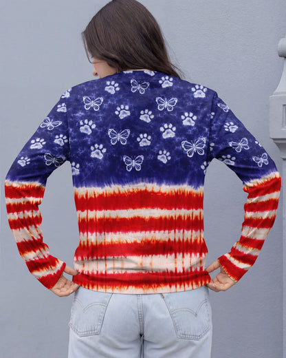 PAW PRINT BUTTERFLY RED WHITE & BLUE SWIRL ALL OVER PRINT - TLNO0304261