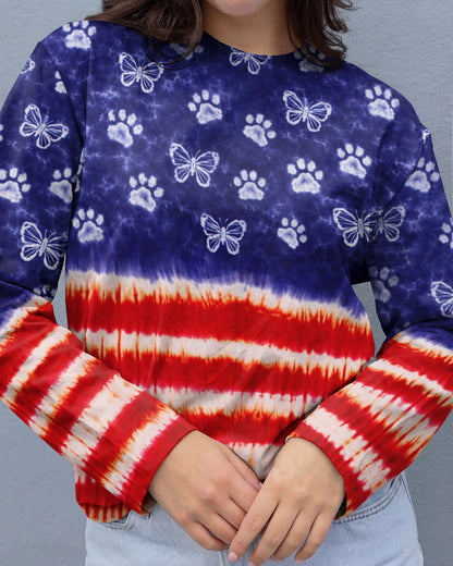PAW PRINT BUTTERFLY RED WHITE & BLUE SWIRL ALL OVER PRINT - TLNO0304261