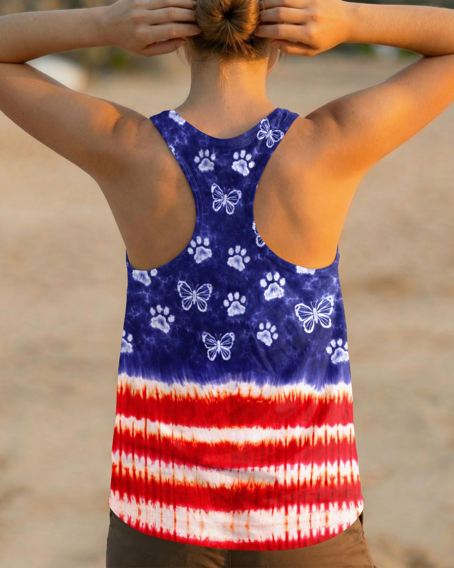 PAW PRINT BUTTERFLY RED WHITE & BLUE SWIRL ALL OVER PRINT - TLNO0304261