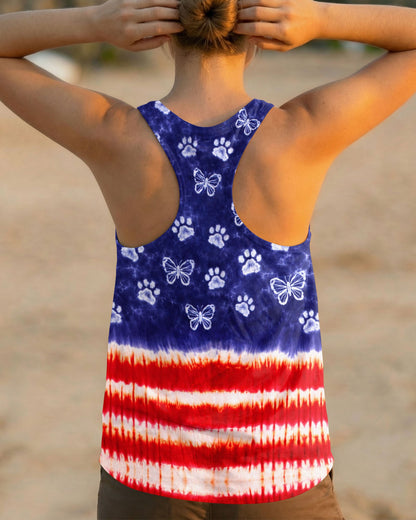PAW PRINT BUTTERFLY RED WHITE & BLUE SWIRL ALL OVER PRINT - TLNO0304261