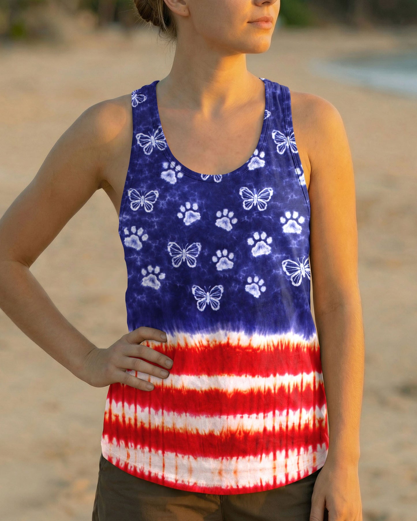 PAW PRINT BUTTERFLY RED WHITE & BLUE SWIRL ALL OVER PRINT - TLNO0304261