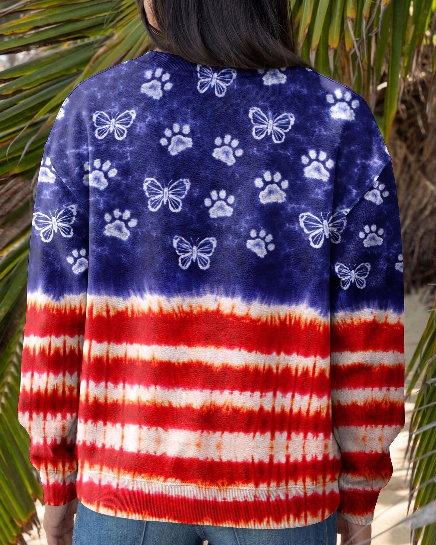 PAW PRINT BUTTERFLY RED WHITE & BLUE SWIRL ALL OVER PRINT - TLNO0304261