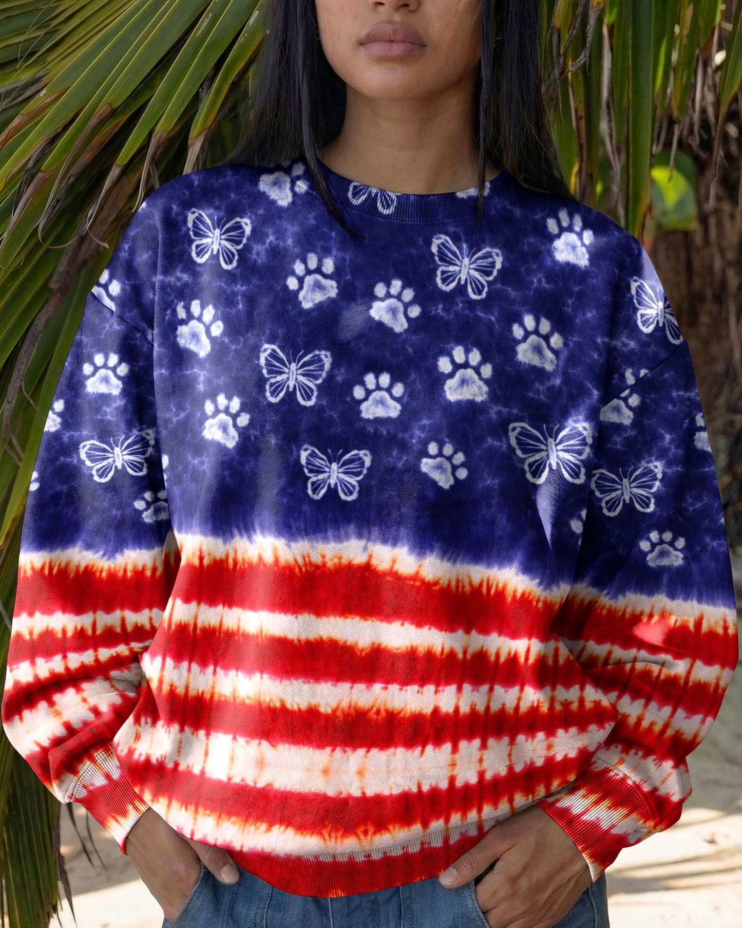 PAW PRINT BUTTERFLY RED WHITE & BLUE SWIRL ALL OVER PRINT - TLNO0304261