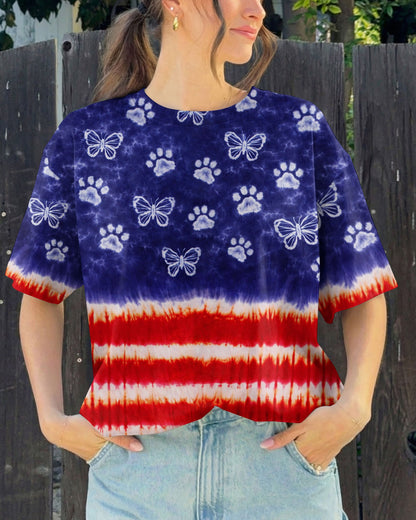 PAW PRINT BUTTERFLY RED WHITE & BLUE SWIRL ALL OVER PRINT - TLNO0304261