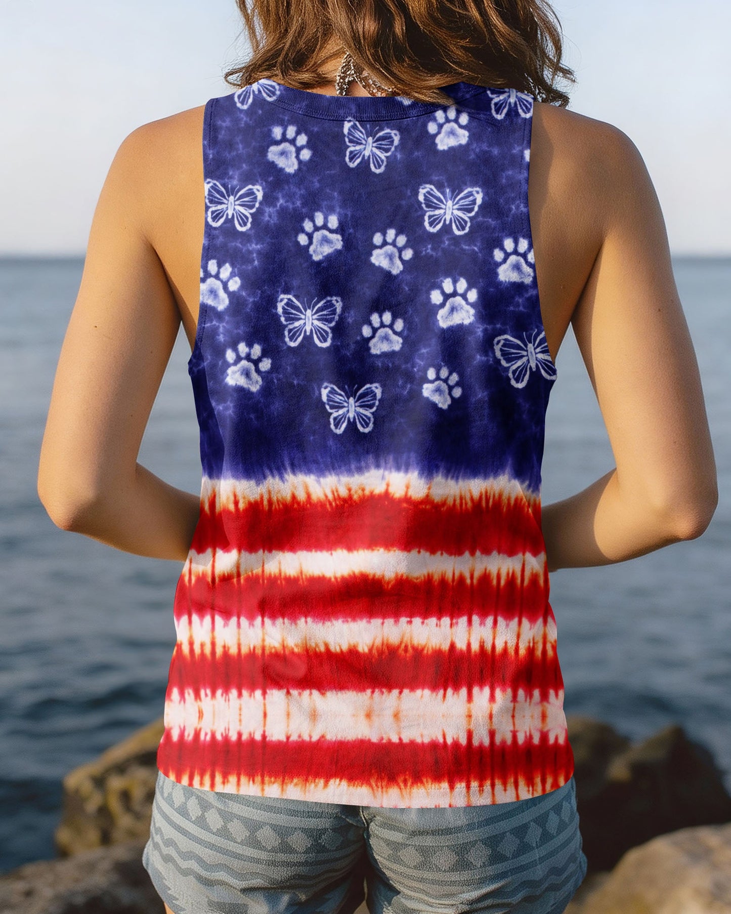 PAW PRINT BUTTERFLY RED WHITE & BLUE SWIRL ALL OVER PRINT - TLNO0304261