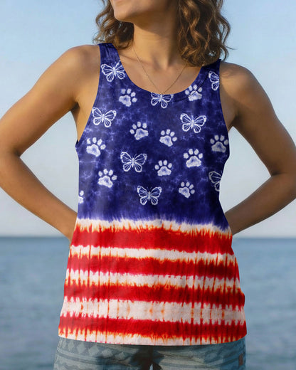 PAW PRINT BUTTERFLY RED WHITE & BLUE SWIRL ALL OVER PRINT - TLNO0304261