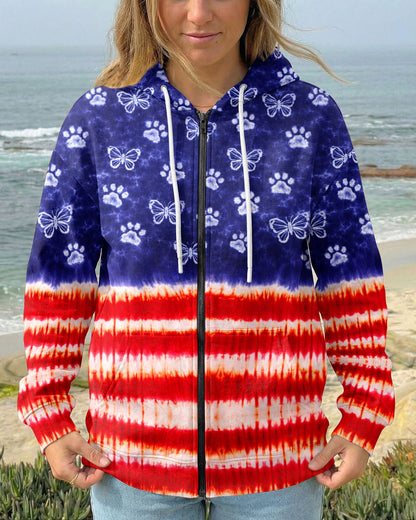 PAW PRINT BUTTERFLY RED WHITE & BLUE SWIRL ALL OVER PRINT - TLNO0304261