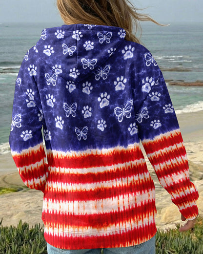 PAW PRINT BUTTERFLY RED WHITE & BLUE SWIRL ALL OVER PRINT - TLNO0304261