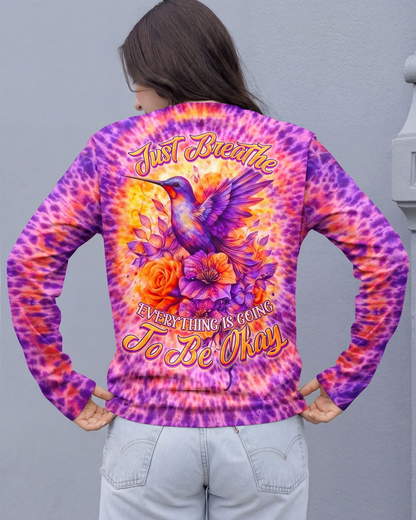 JUST BREATHE HUMMINGBIRD FLORAL SWIRL ALL OVER PRINT - TLNO0804262