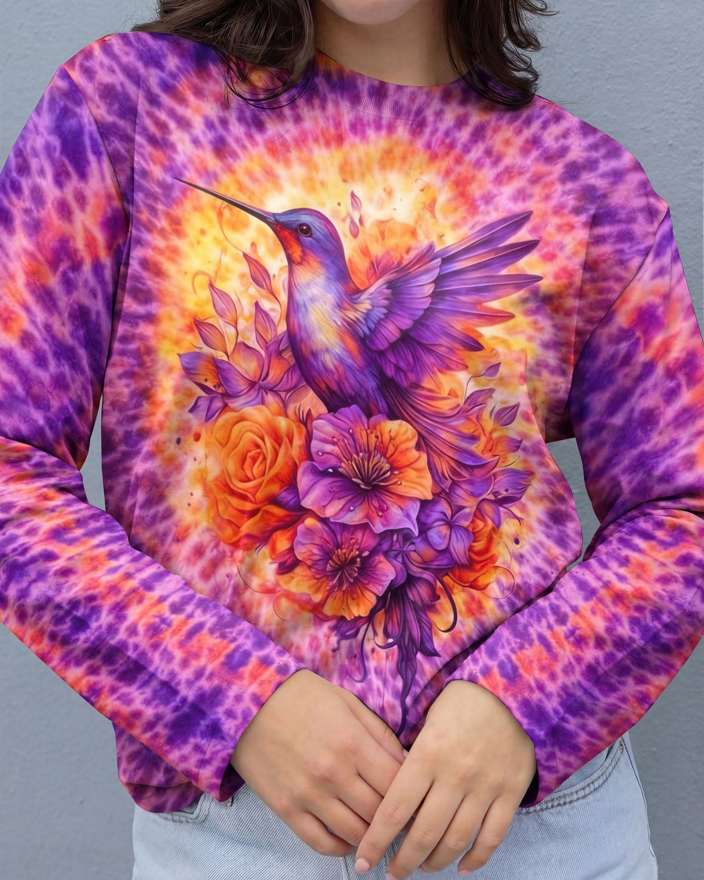 JUST BREATHE HUMMINGBIRD FLORAL SWIRL ALL OVER PRINT - TLNO0804262