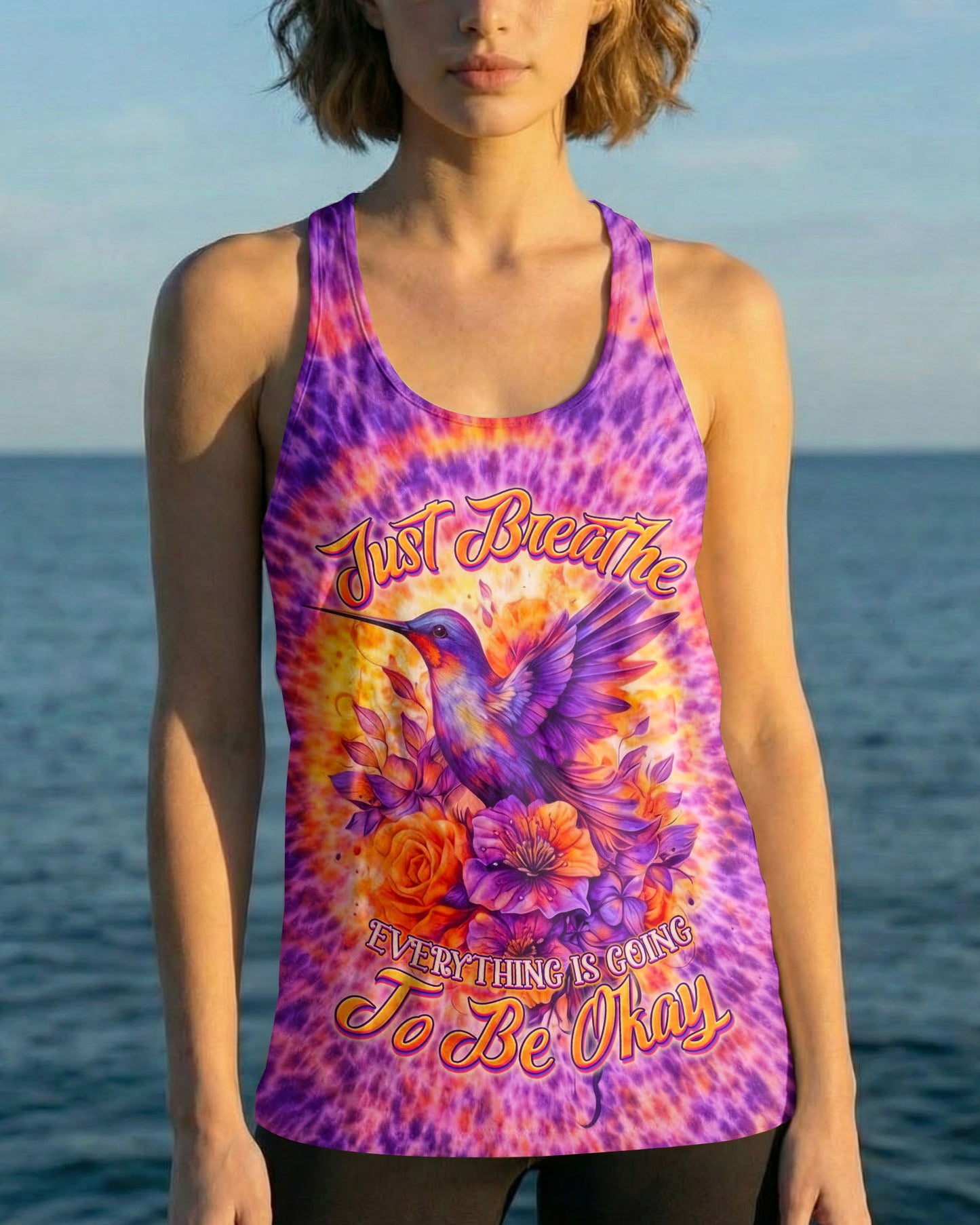 JUST BREATHE HUMMINGBIRD FLORAL SWIRL ALL OVER PRINT - TLNO0804262