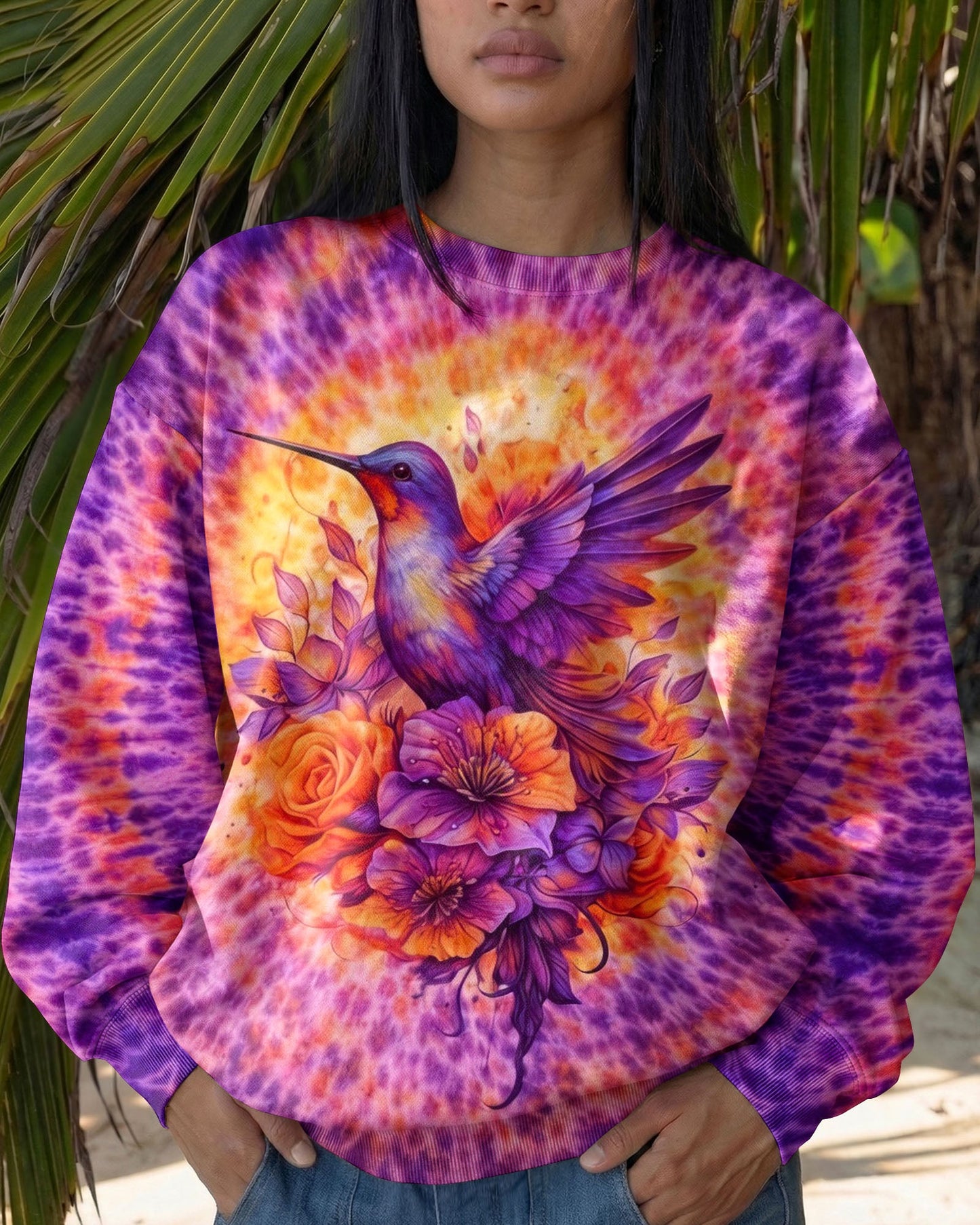 JUST BREATHE HUMMINGBIRD FLORAL SWIRL ALL OVER PRINT - TLNO0804262