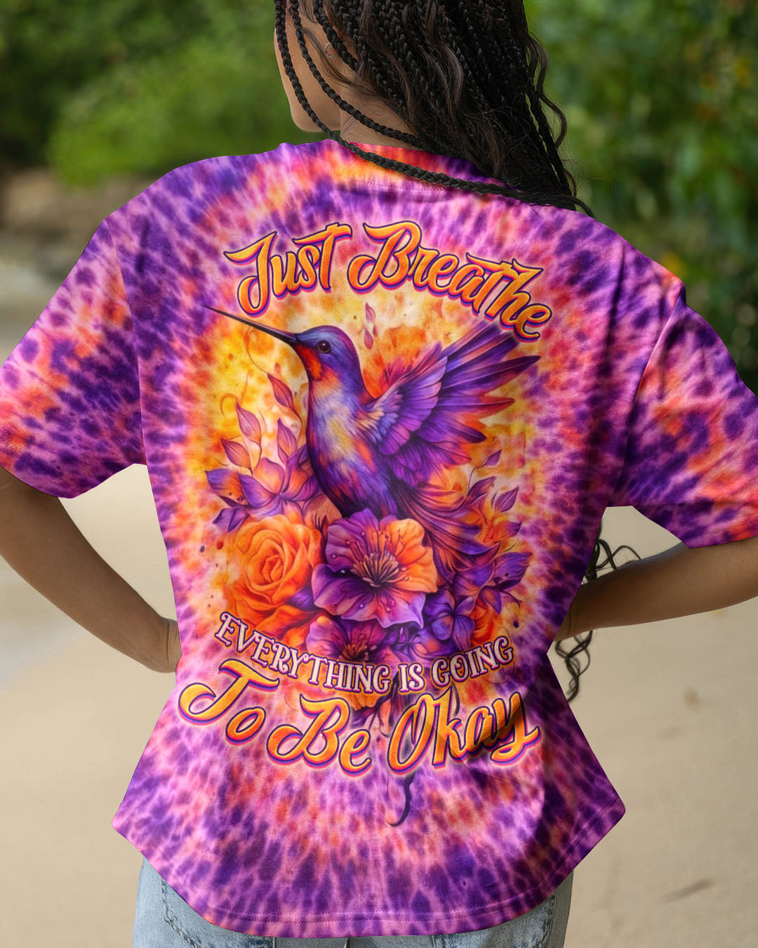 JUST BREATHE HUMMINGBIRD FLORAL SWIRL ALL OVER PRINT - TLNO0804262
