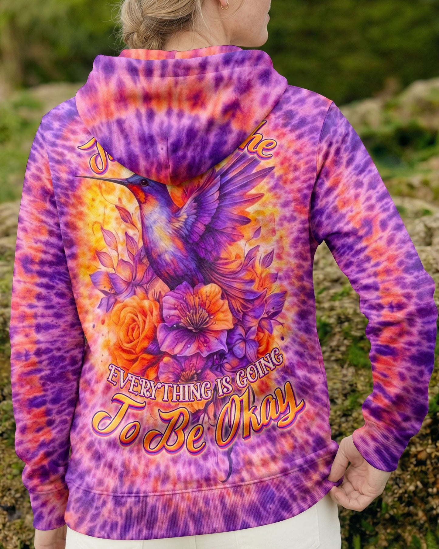JUST BREATHE HUMMINGBIRD FLORAL SWIRL ALL OVER PRINT - TLNO0804262