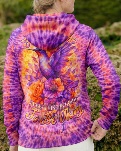 JUST BREATHE HUMMINGBIRD FLORAL SWIRL ALL OVER PRINT - TLNO0804262