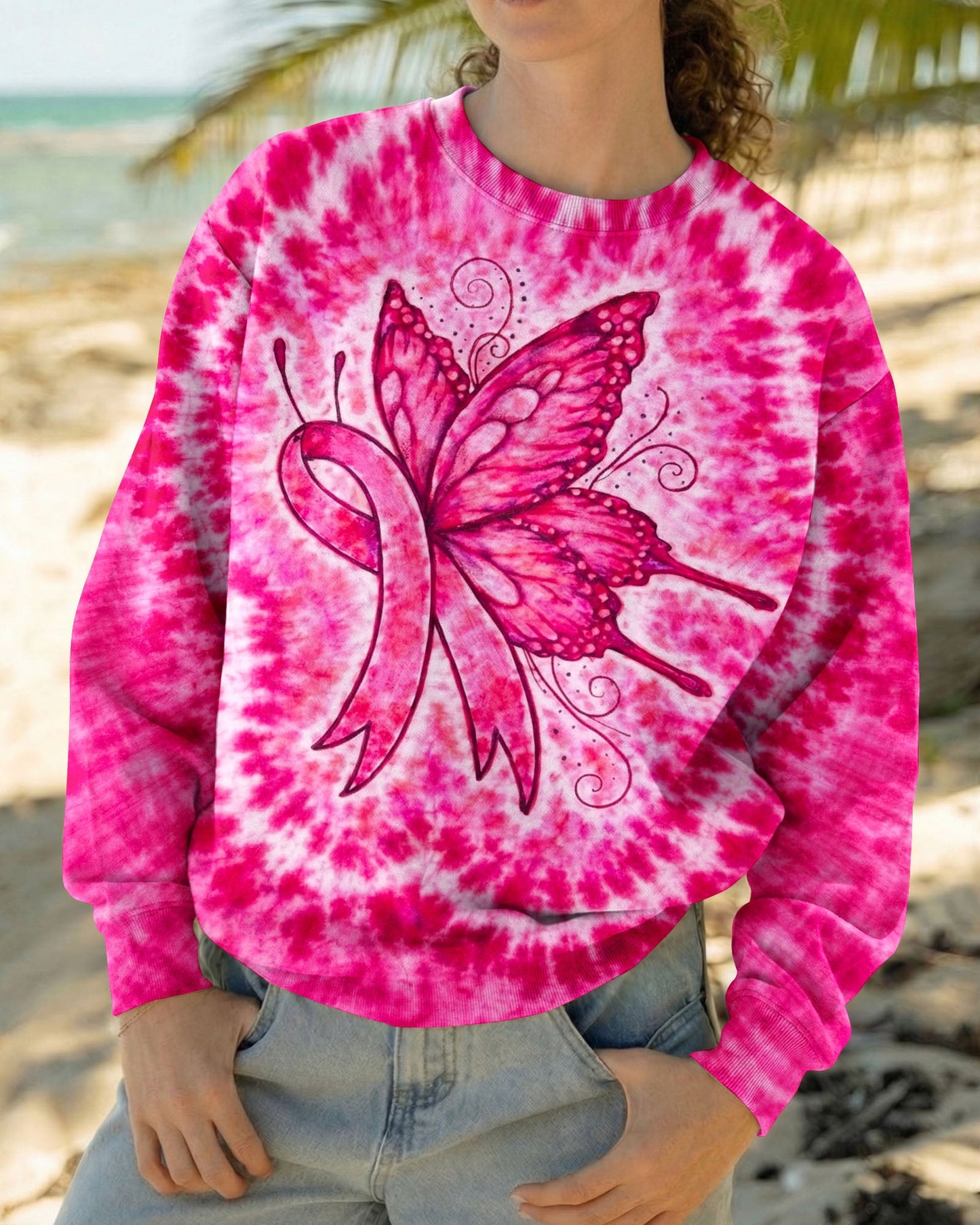 RIBBON BREAST CANCER AWARENESS PINK SWIRL ALL OVER PRINT  - TLNO0904262