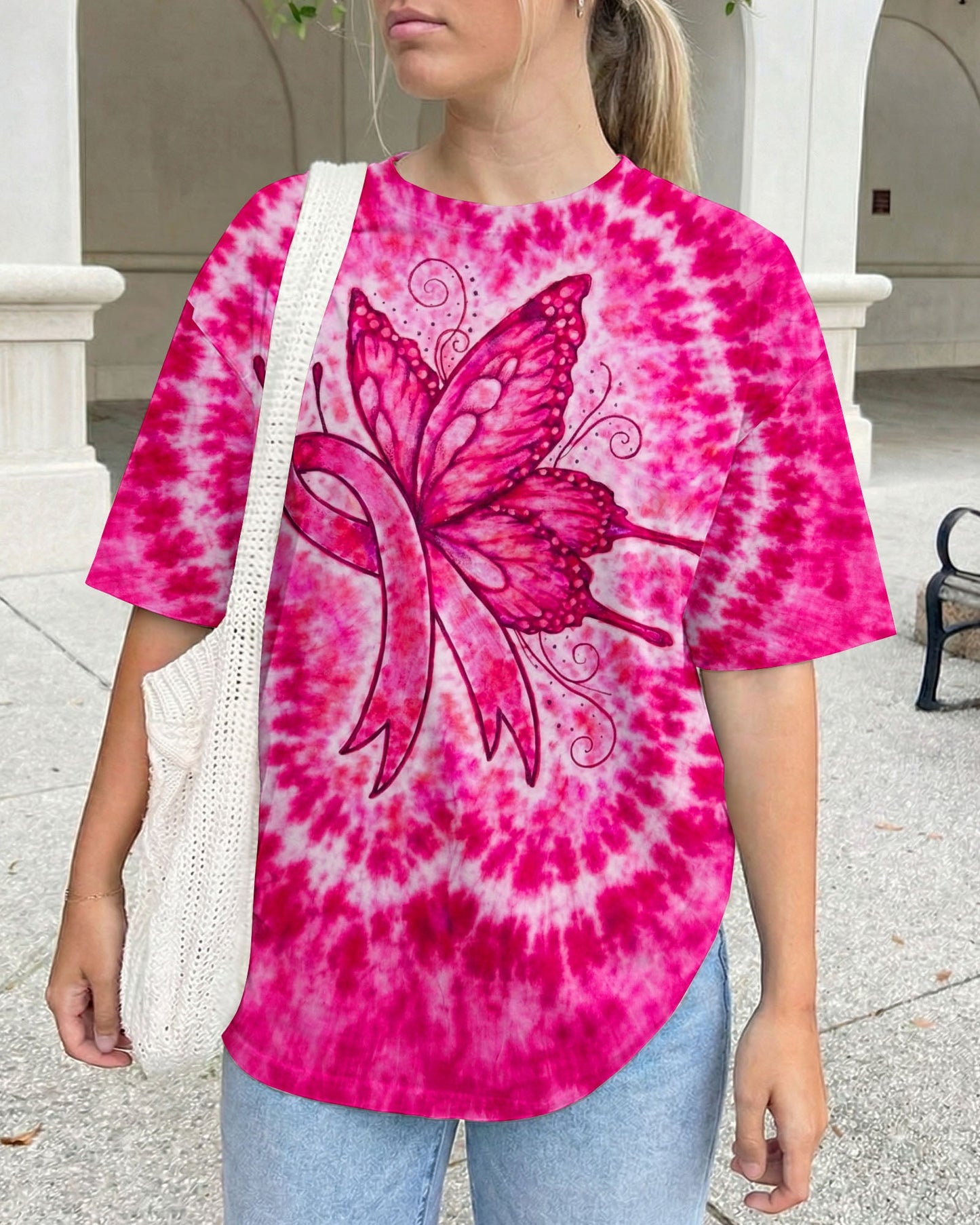 RIBBON BREAST CANCER AWARENESS PINK SWIRL ALL OVER PRINT  - TLNO0904262