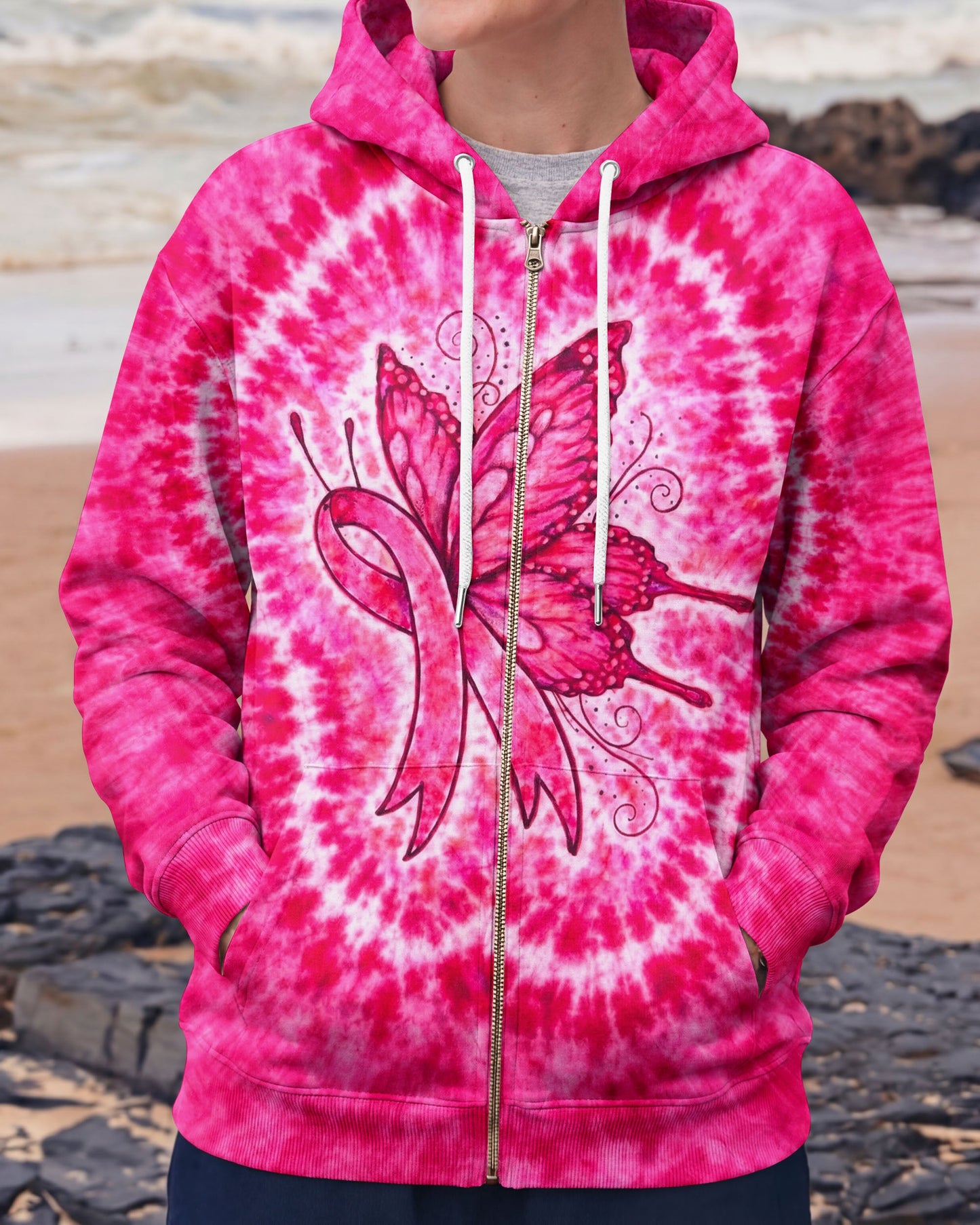 RIBBON BREAST CANCER AWARENESS PINK SWIRL ALL OVER PRINT  - TLNO0904262