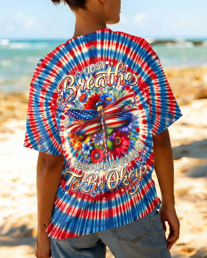 JUST BREATHE DRAGONLY  FLORAL RED WHITE & BLUE SWIRL ALL OVER PRINT  - TLNT0904263