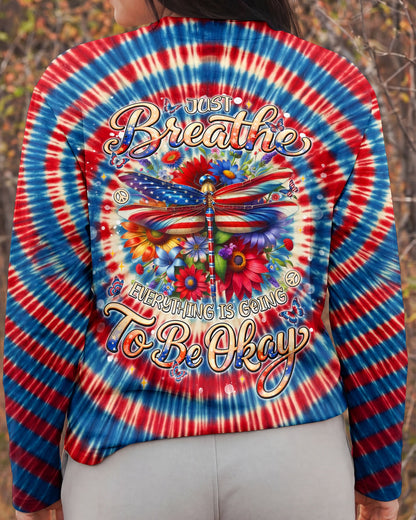 JUST BREATHE DRAGONLY  FLORAL RED WHITE & BLUE SWIRL ALL OVER PRINT  - TLNT0904263