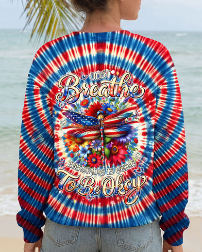JUST BREATHE DRAGONLY  FLORAL RED WHITE & BLUE SWIRL ALL OVER PRINT  - TLNT0904263