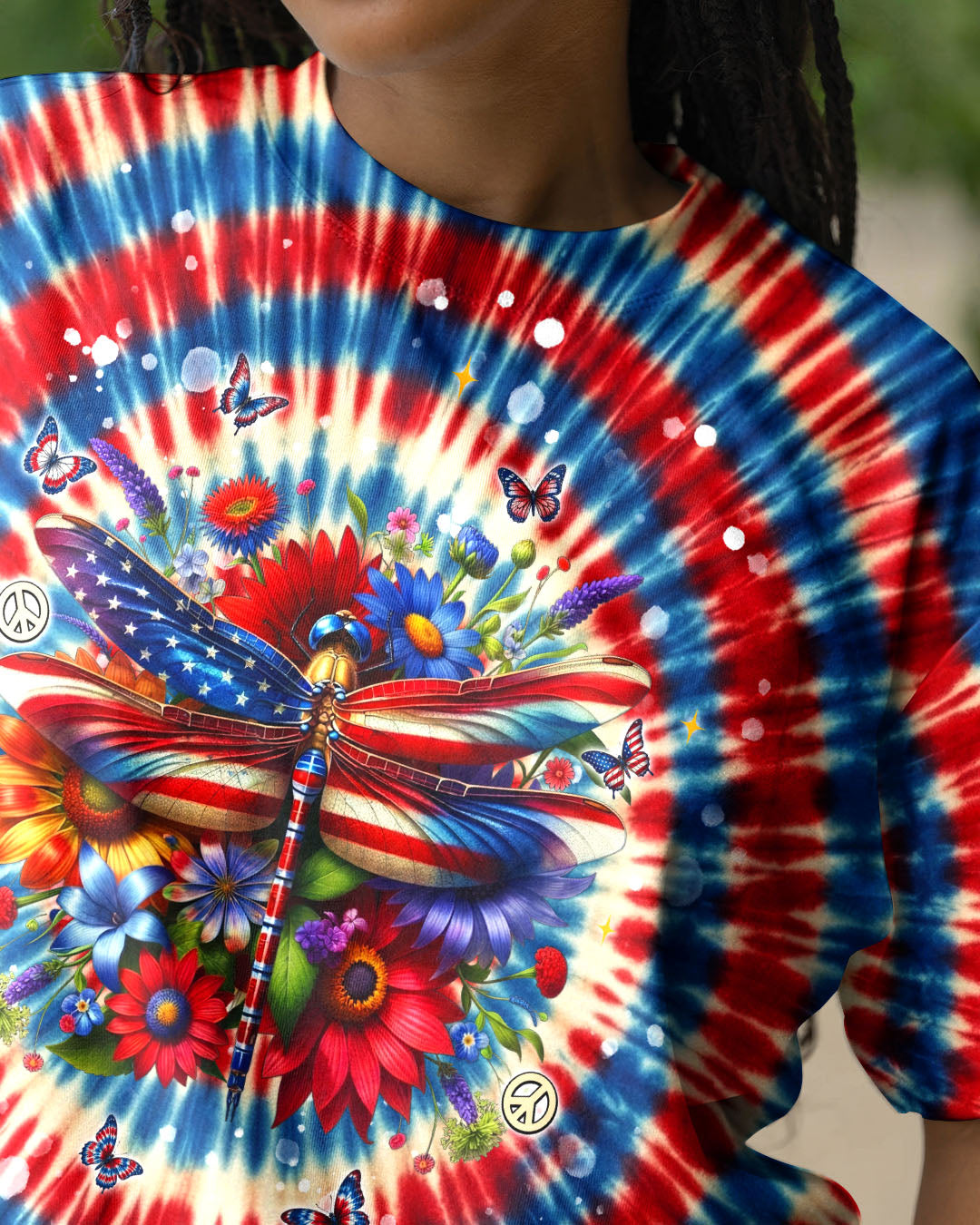 JUST BREATHE DRAGONLY  FLORAL RED WHITE & BLUE SWIRL ALL OVER PRINT  - TLNT0904263