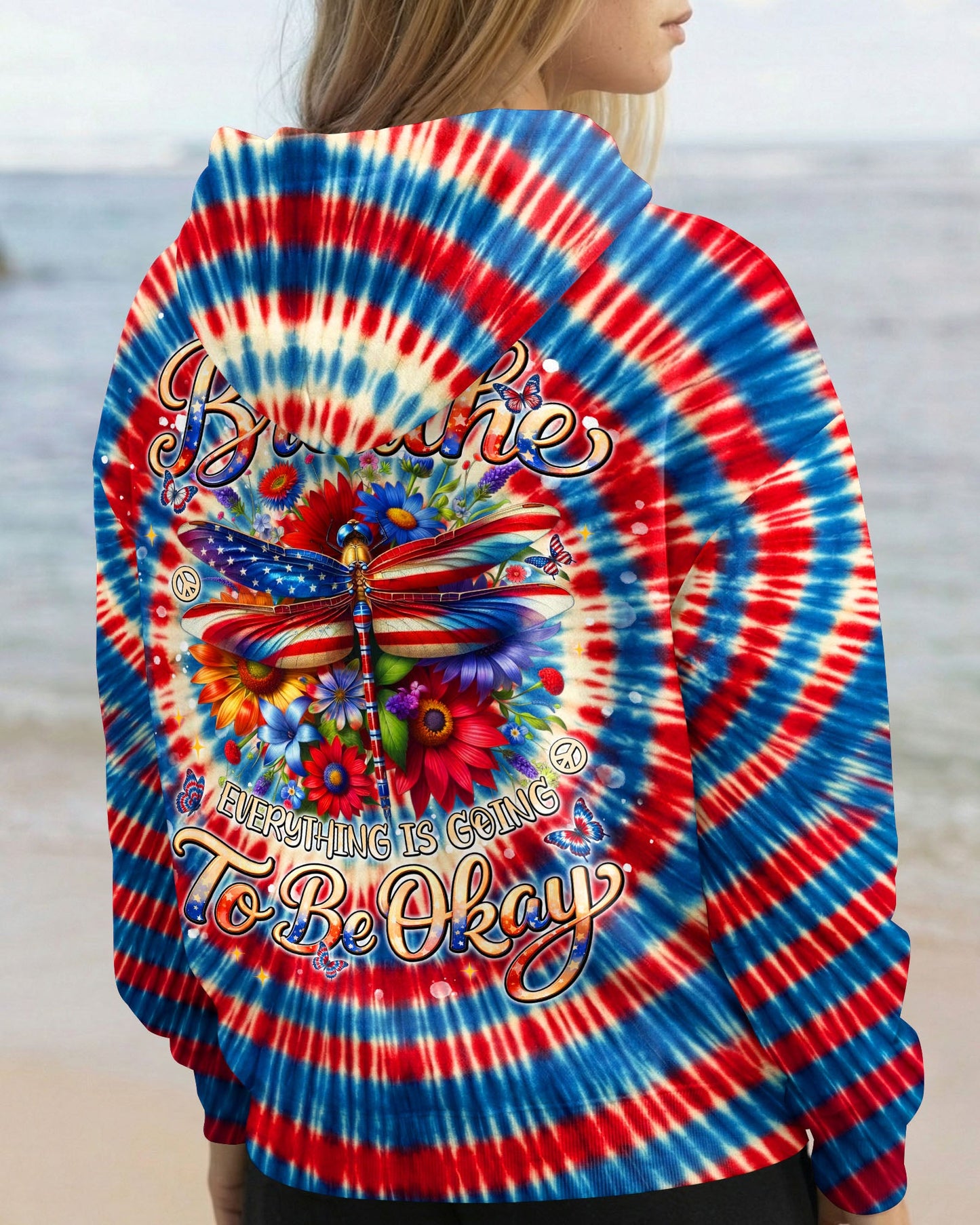JUST BREATHE DRAGONLY  FLORAL RED WHITE & BLUE SWIRL ALL OVER PRINT  - TLNT0904263