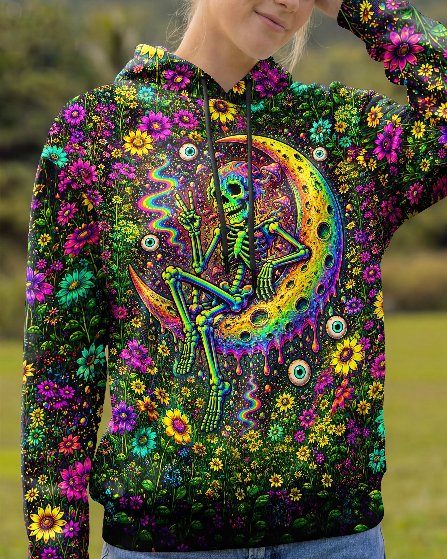 GLOWING MOON SKELETON SKULL ALL OVER PRINT  - TLNT1205263
