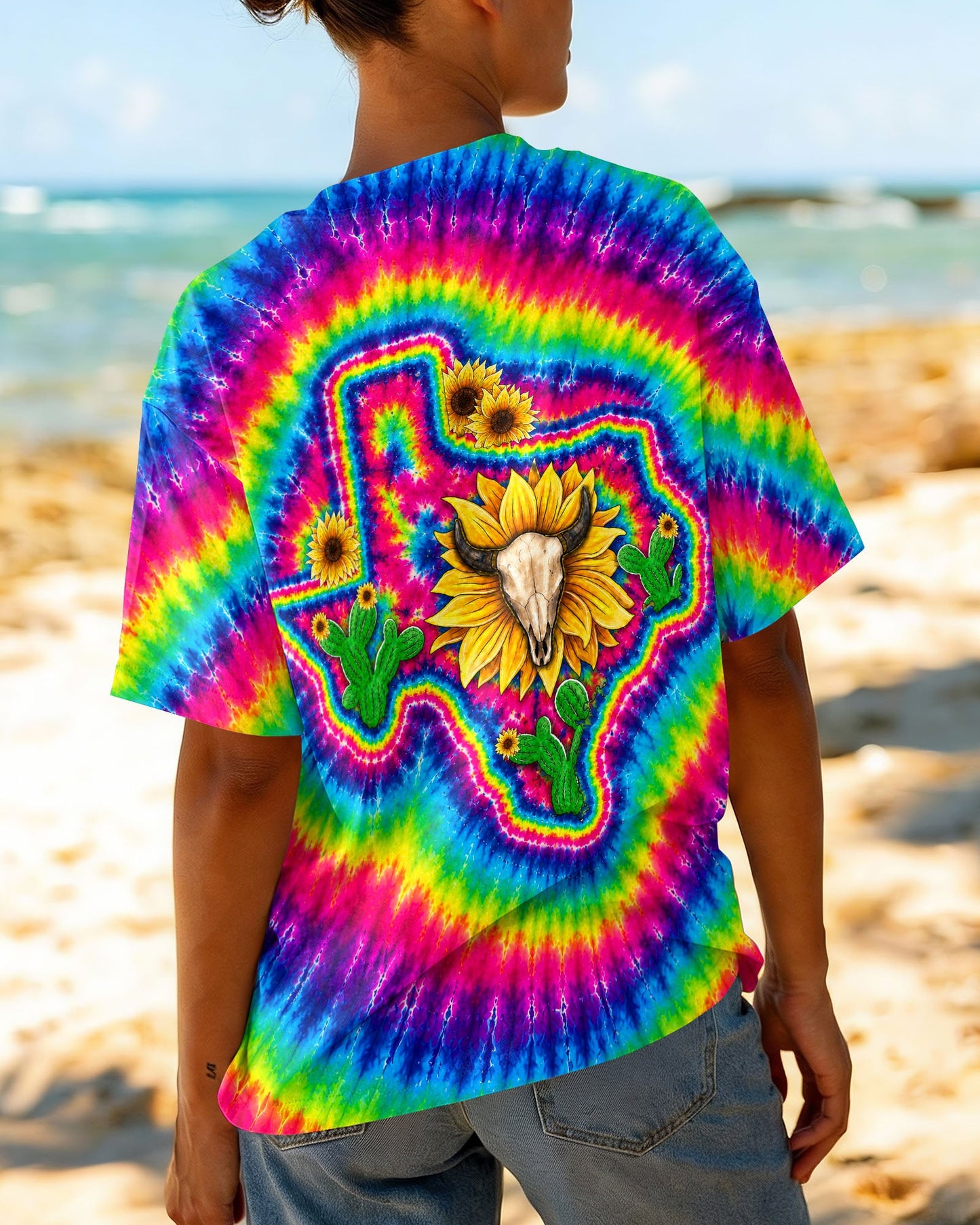 BULL SKULL TEXAS MAP COLORFUL SWIRL ALL OVER PRINT - TLNT2606262