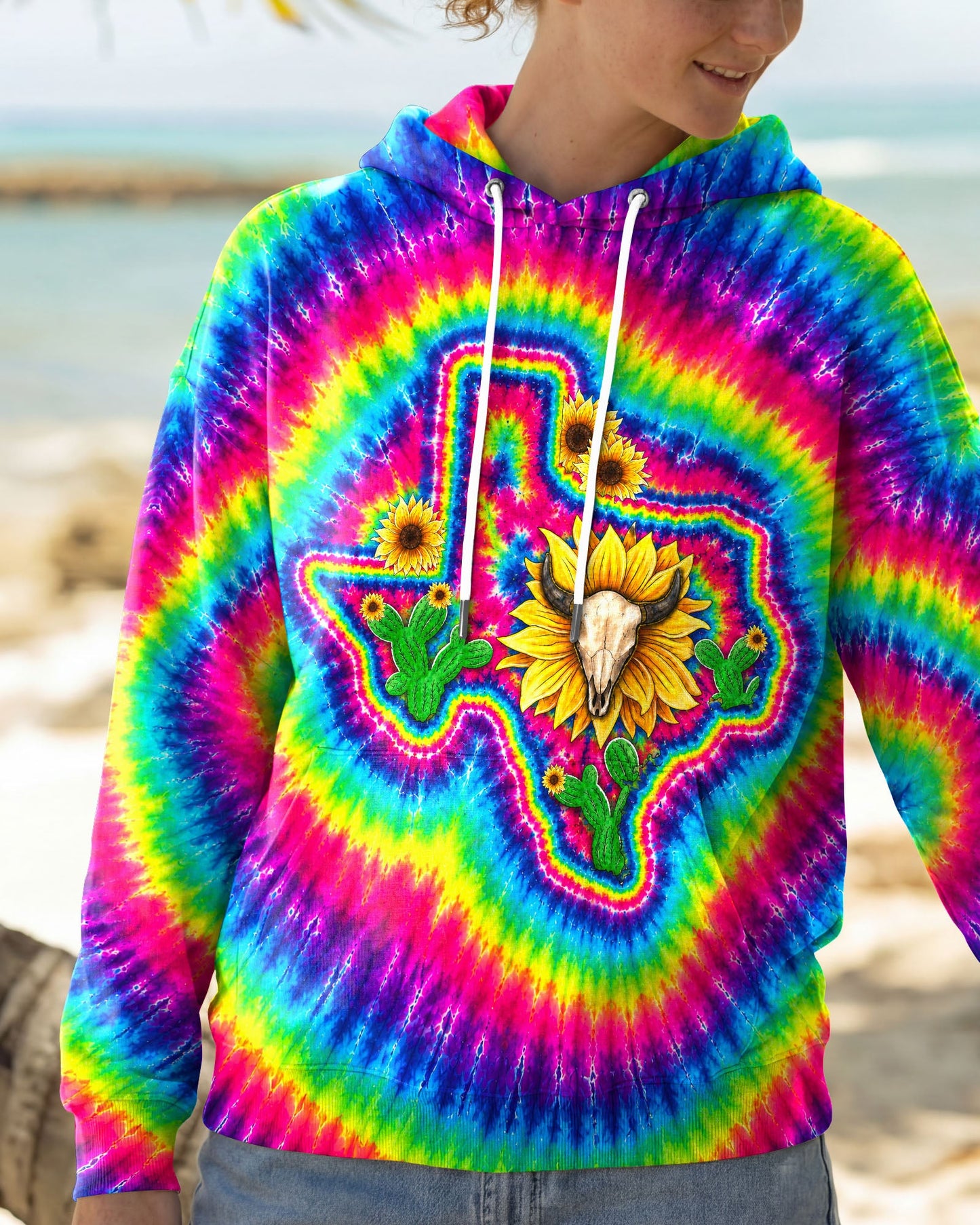 BULL SKULL TEXAS MAP COLORFUL SWIRL ALL OVER PRINT - TLNT2606262