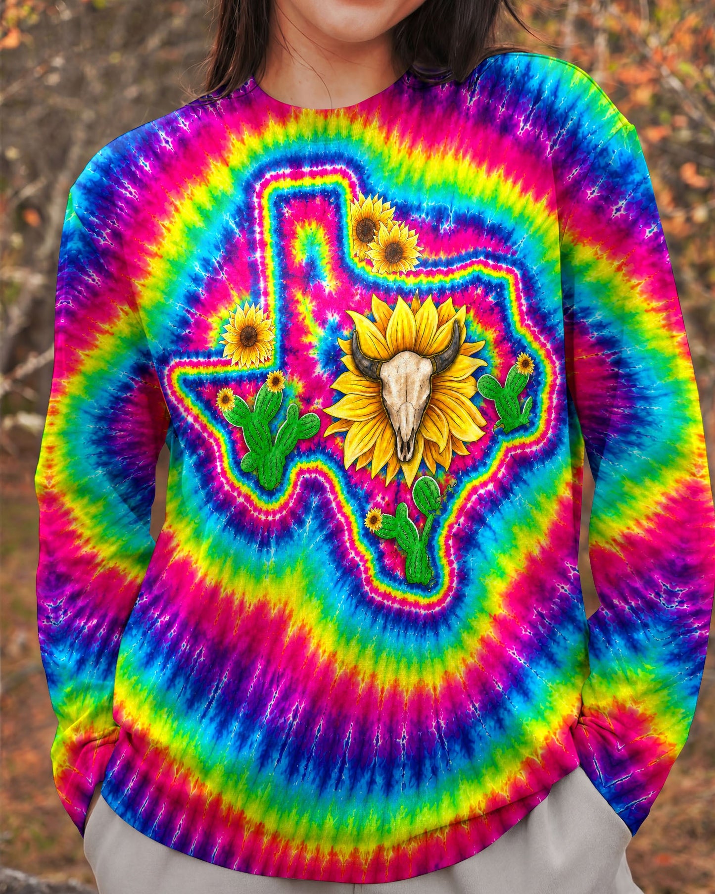 BULL SKULL TEXAS MAP COLORFUL SWIRL ALL OVER PRINT - TLNT2606262
