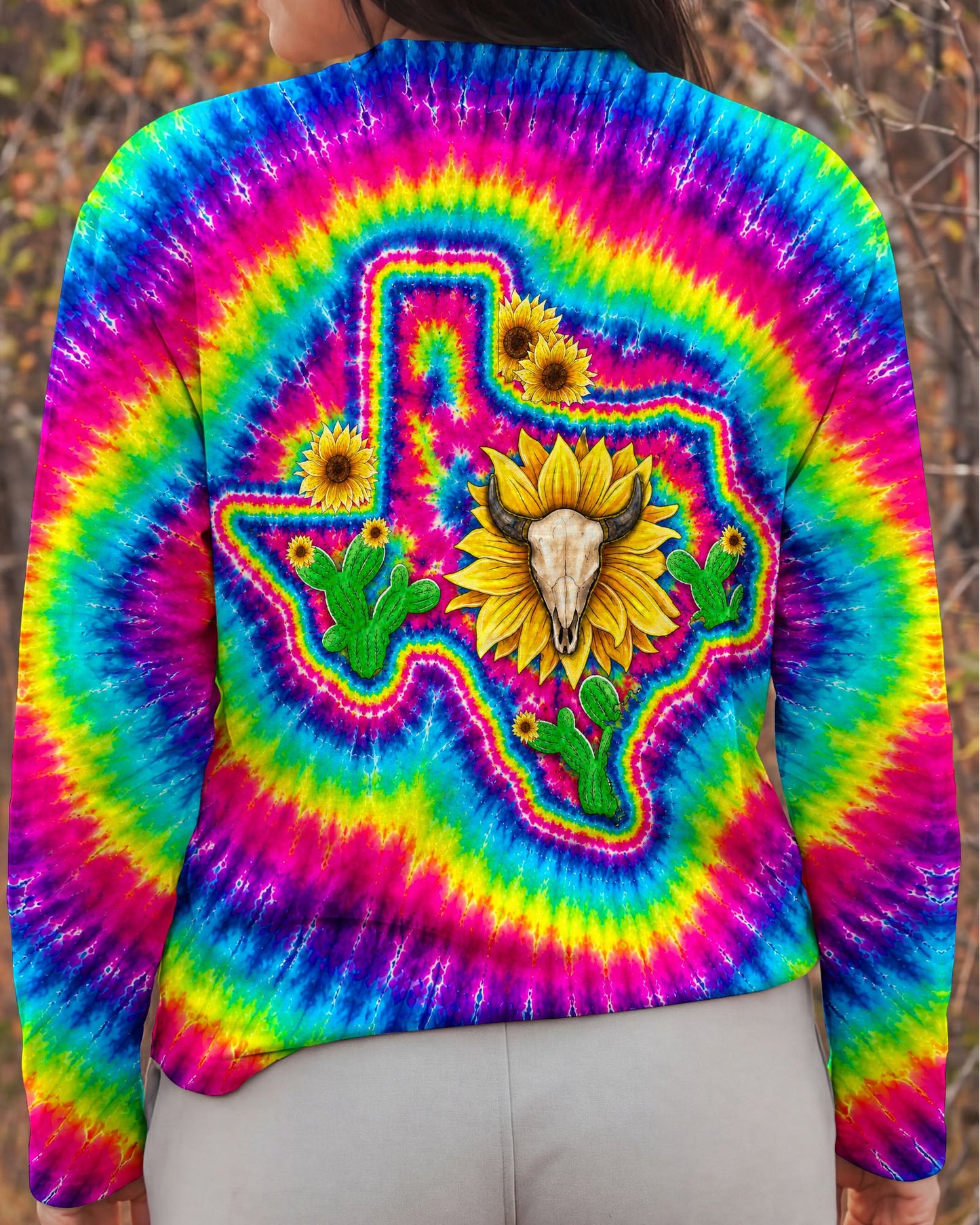 BULL SKULL TEXAS MAP COLORFUL SWIRL ALL OVER PRINT - TLNT2606262